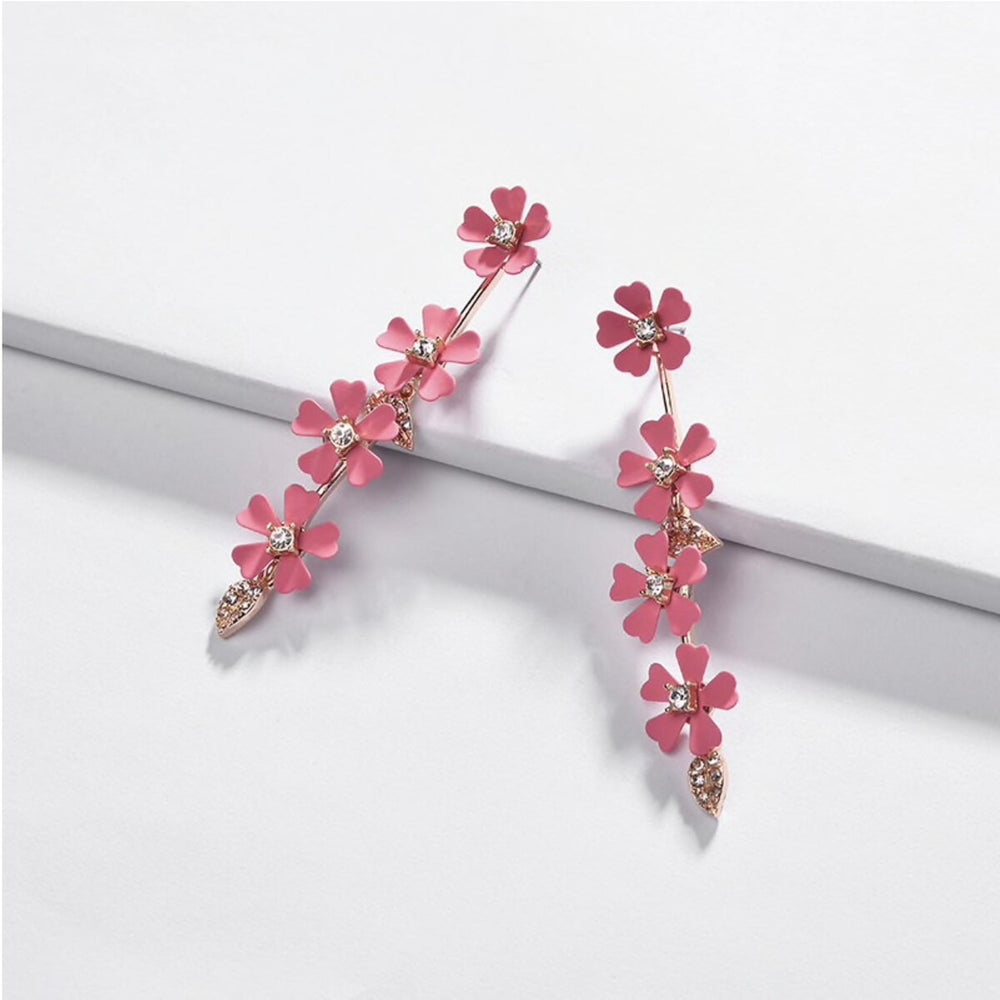 Pink Flower Crystal Drop Earrings