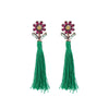 Pink Flower Green Tassel Drop Earrings