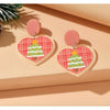 Pink Gingham & Christmas Tree Heart Earrings