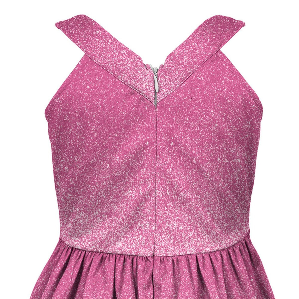 Pink Glitter Ombre Print Bow-Belted Sleeveless Dress