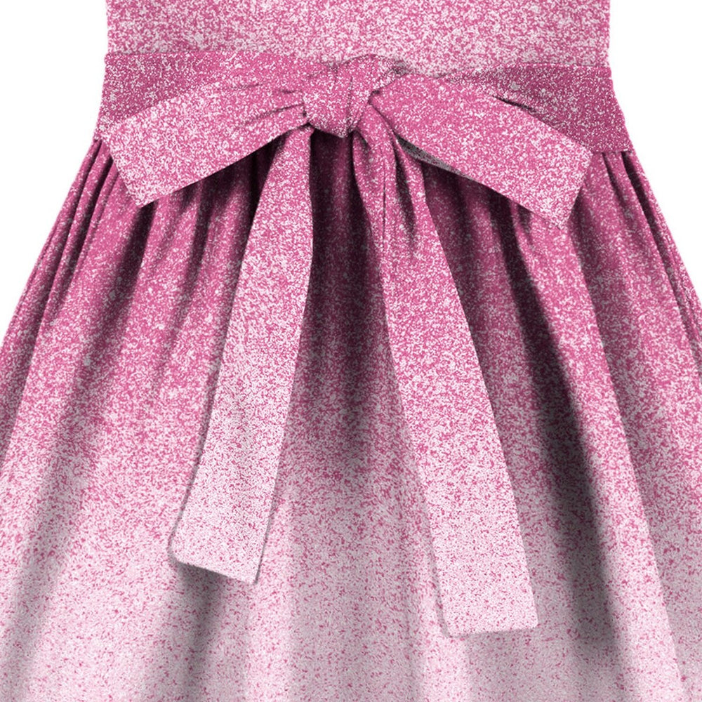 Pink Glitter Ombre Print Bow-Belted Sleeveless Dress