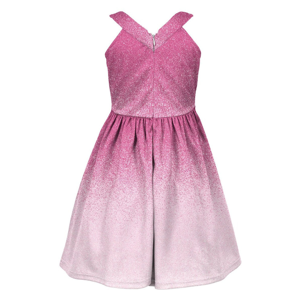 Pink Glitter Ombre Print Bow-Belted Sleeveless Dress