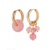 Pink Goldtone Beaded Asymmetrical Huggie Earrings