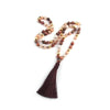 Pink Goldtone Beaded Necklace With Burgundy Tassel - White