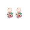 Pink Green Clustered Crystal Stud Earrings