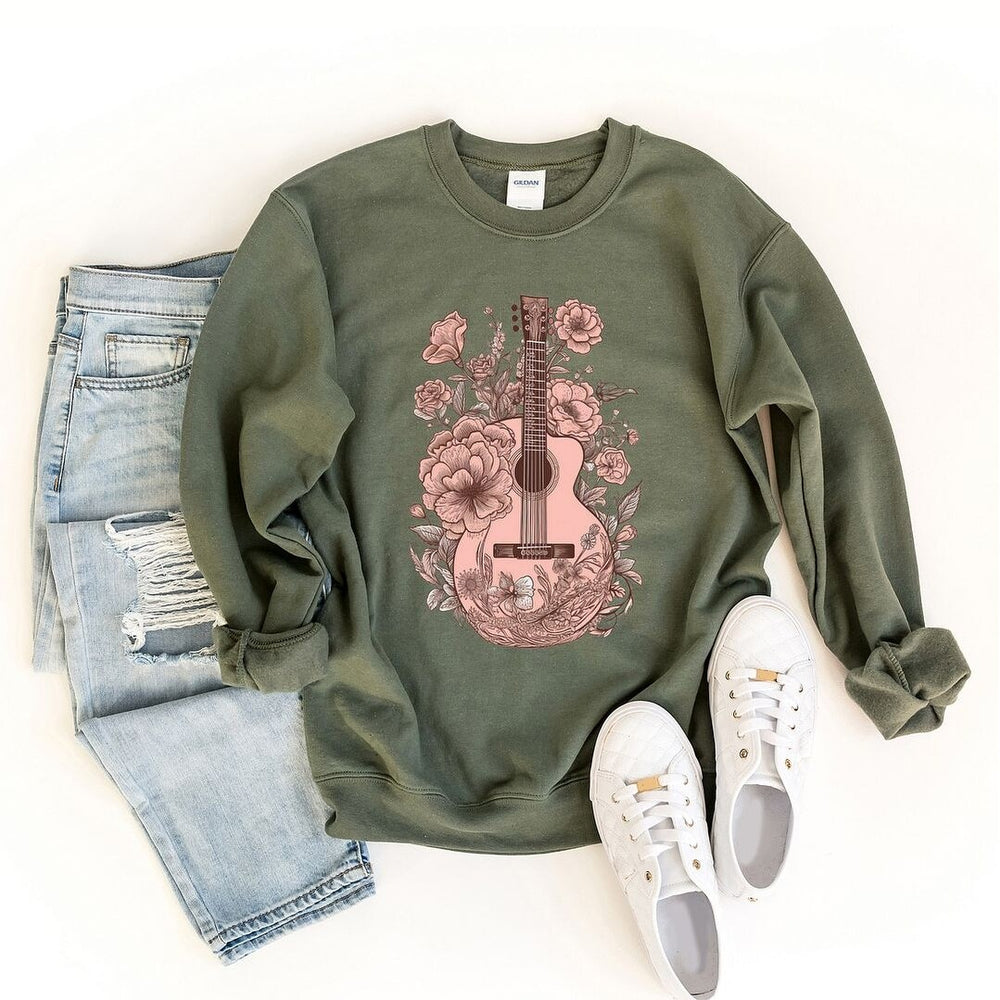 Pink Guitar Floral Graphic Sweatshirt