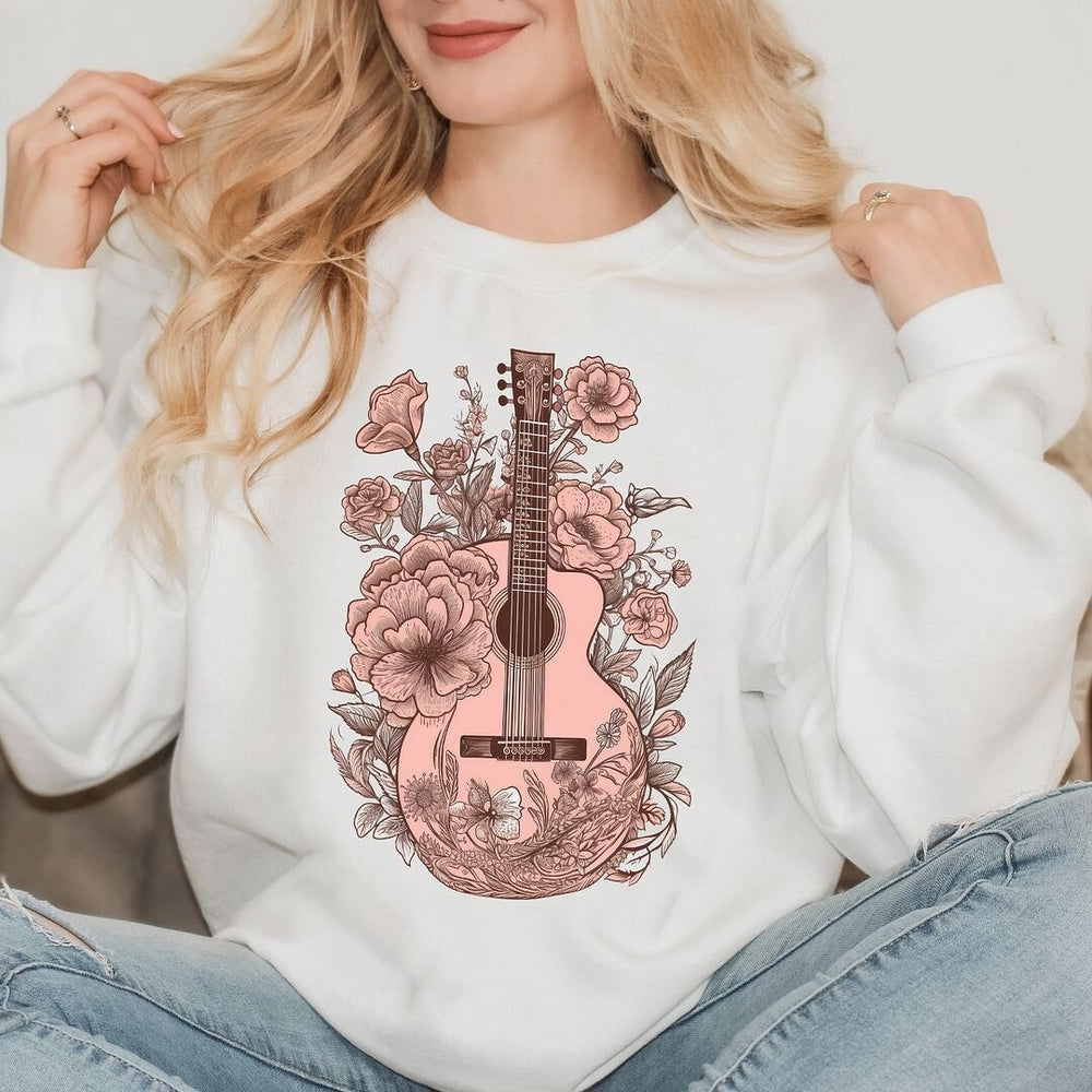 Pink Guitar Floral Graphic Sweatshirt