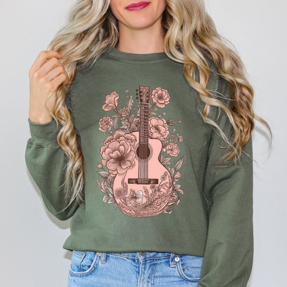 Pink Guitar Floral Graphic Sweatshirt