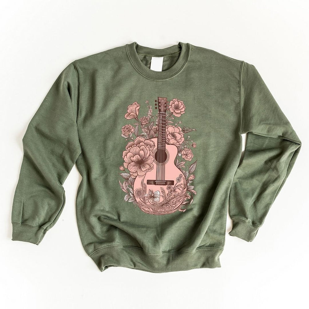 Pink Guitar Floral Graphic Sweatshirt