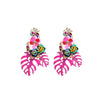 Pink Leaves & Clustered Flower Drop Earrings