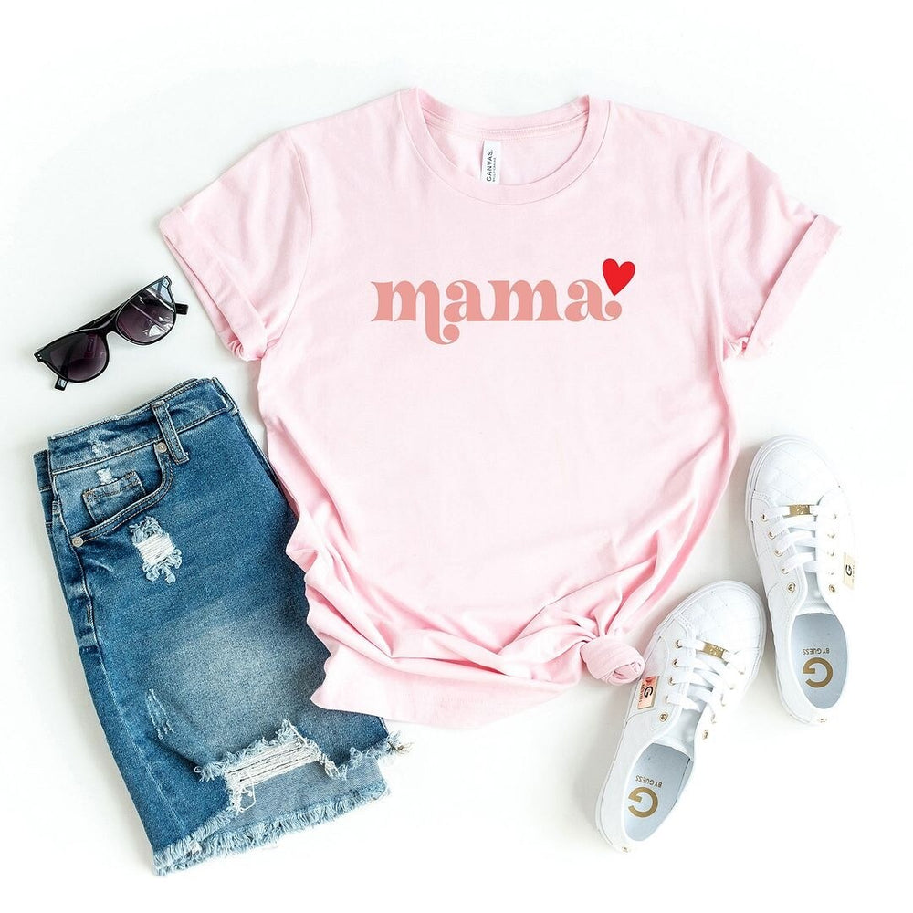 Pink Mama Heart Short Sleeve Crewnneck Tee