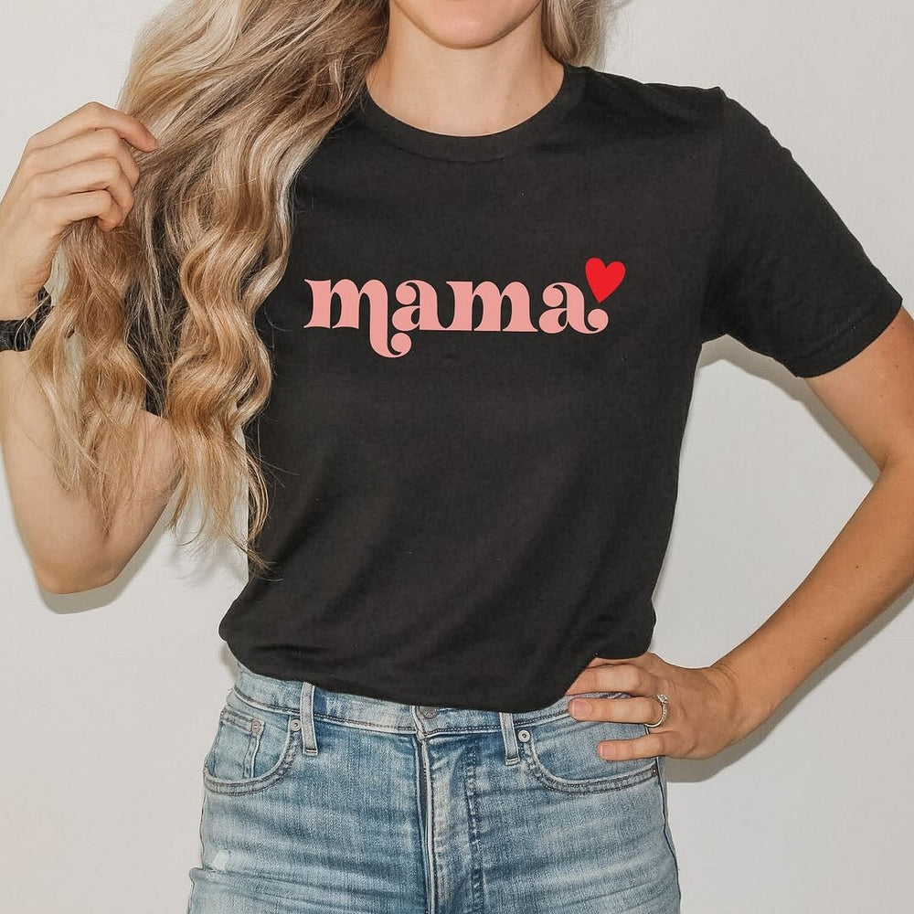 Pink Mama Heart Short Sleeve Crewnneck Tee