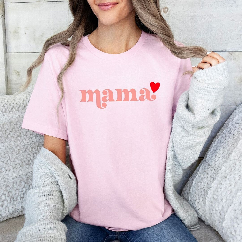 Pink Mama Heart Short Sleeve Crewnneck Tee