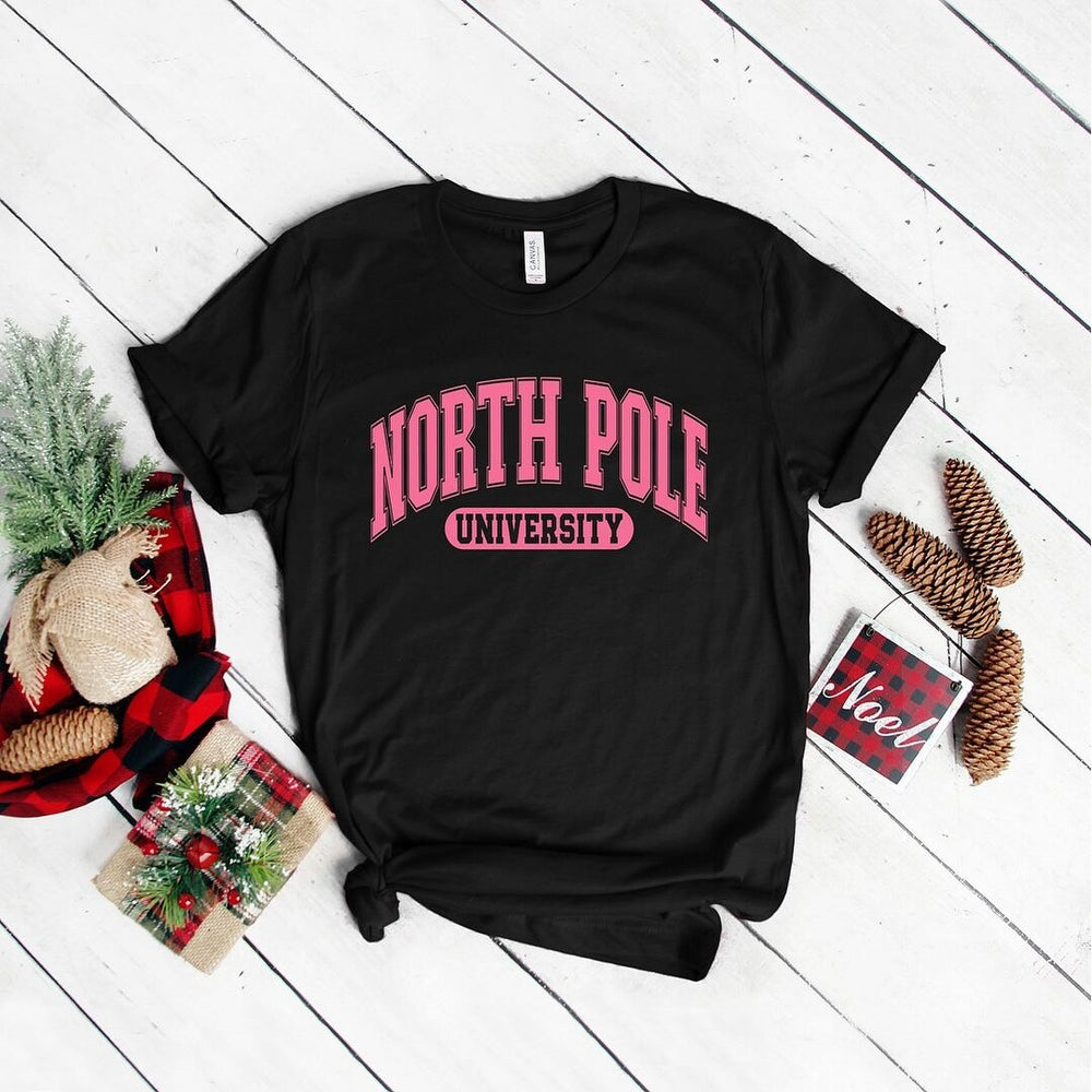 Pink North Pole University Short Sleeve Crewnneck Tee