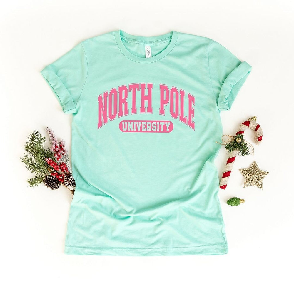 Pink North Pole University Short Sleeve Crewnneck Tee