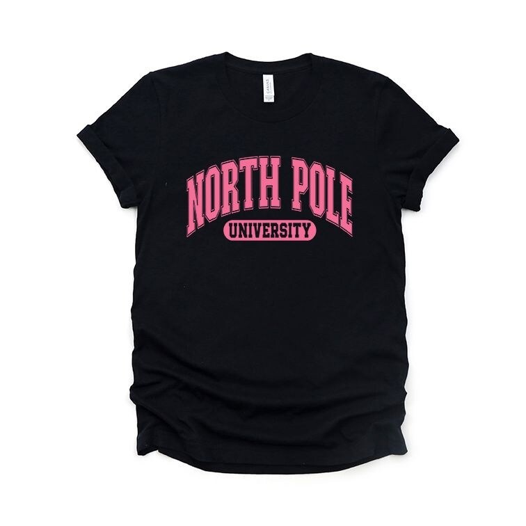 Pink North Pole University Short Sleeve Crewnneck Tee