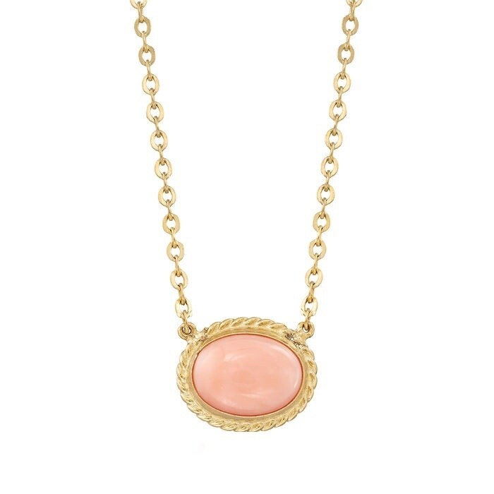 Pink Opal Gold over Sterling Silver Solitaire Pendant Necklace