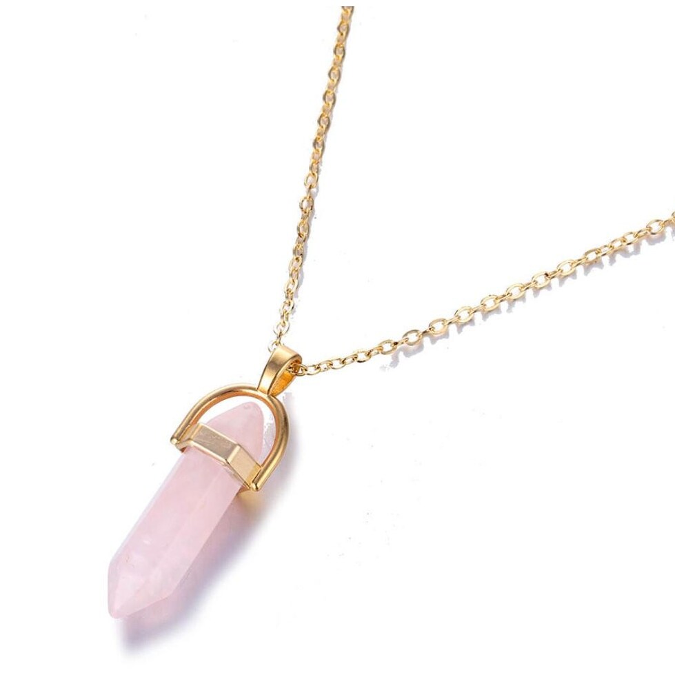 Pink Prism Crystal Pendant Necklace - White