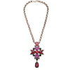 Pink Red Crystal Cross And Teardrop Necklace - White