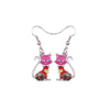 Pink Red Enamel Cat Drop Earrings