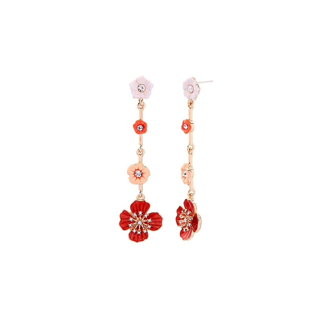 Pink Red Flower Drop Earrings