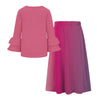 Pink Ruffle Long-Sleeve Top & Ombre Print Bow-Accent Maxi Skirt