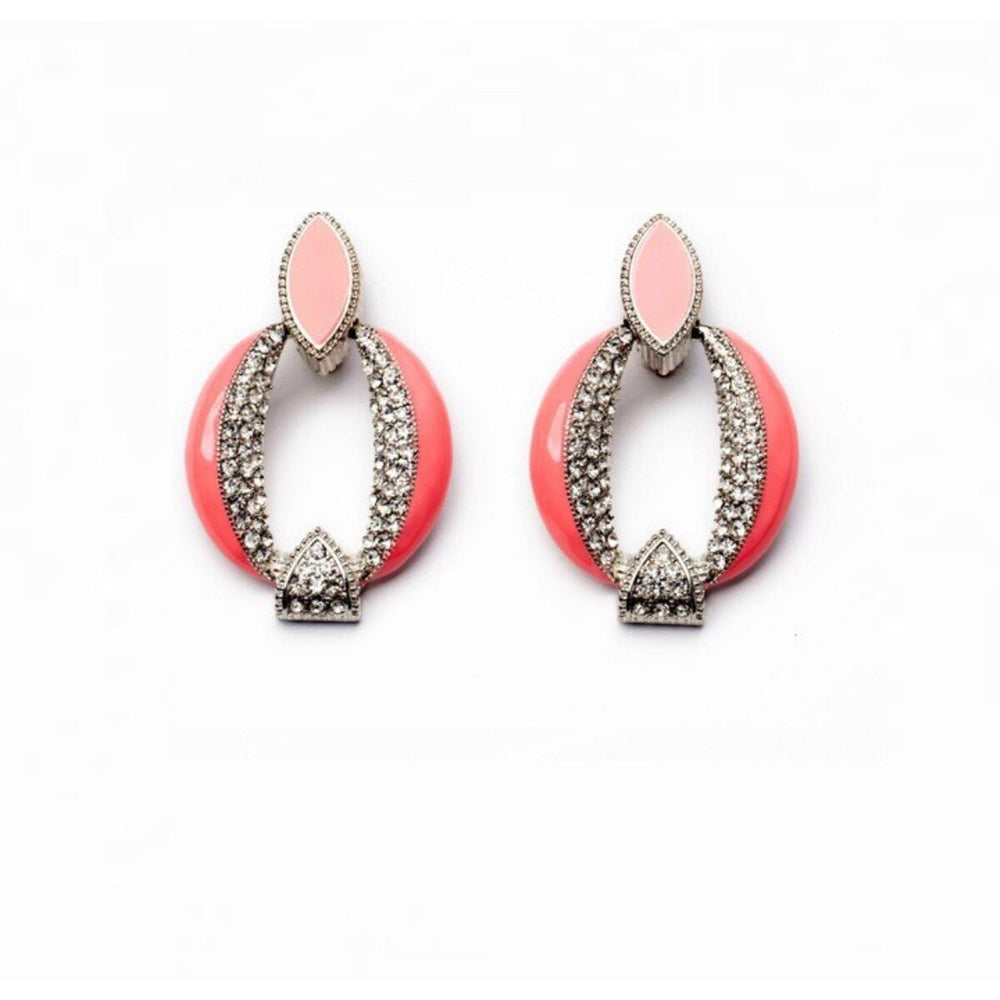 Pink Silvertone Crystal Open Circular Stud Earrings