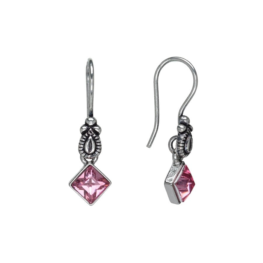 Pink Silvertone Geometric Drop Earrings