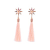 Pink Tassel Crystal Floral Drop Earrings