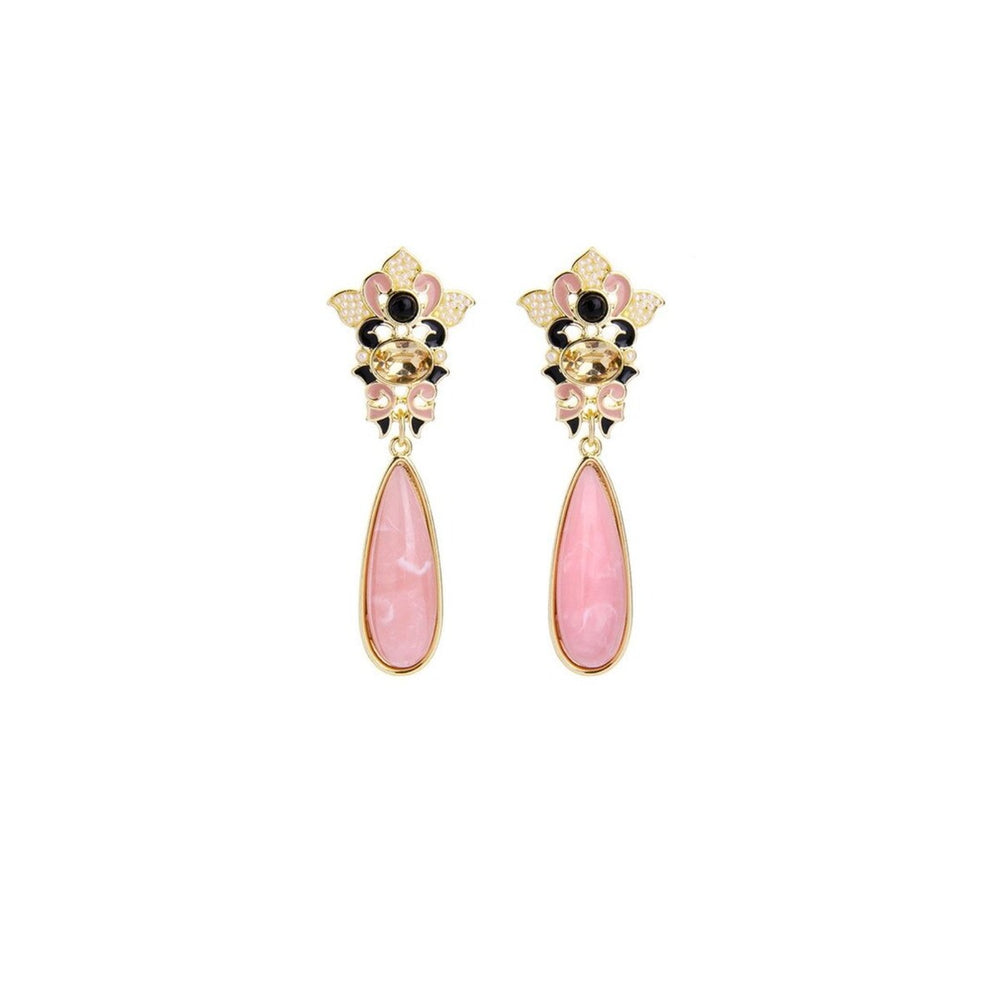 Pink Teardrop Black Vintage Drop Earrings