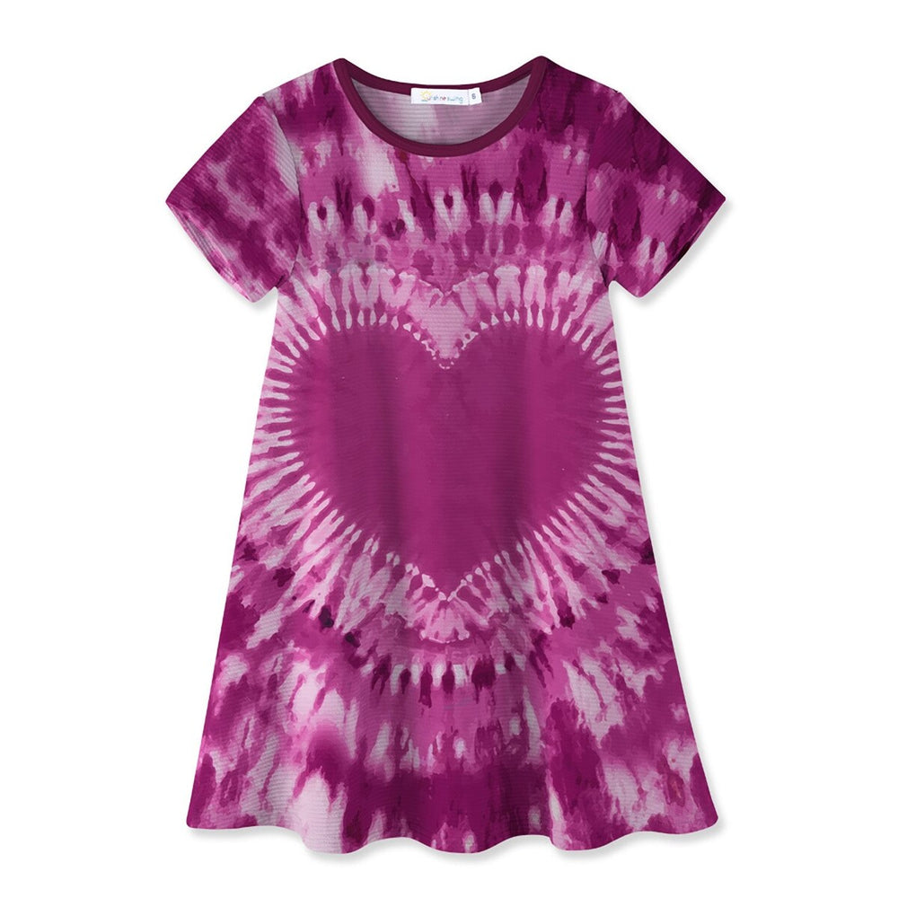 Pink Tie-Dye Heart Print Shift Dress