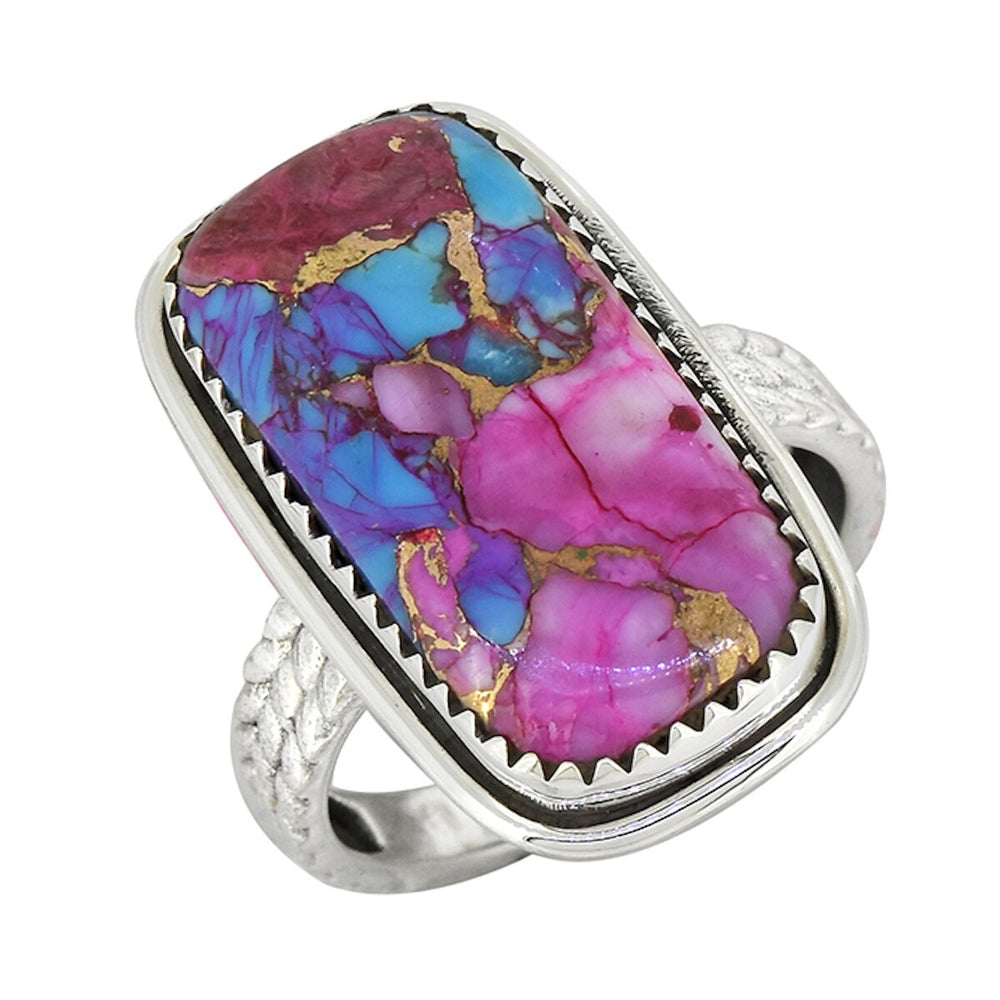 Pink Turquoise Rectangle Sterling Silver Ring