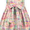 Pink Watercolor Abstract Print Bow-Belted Sleeveless Dress