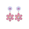 Pink White Gingham Flower Drop Earrings