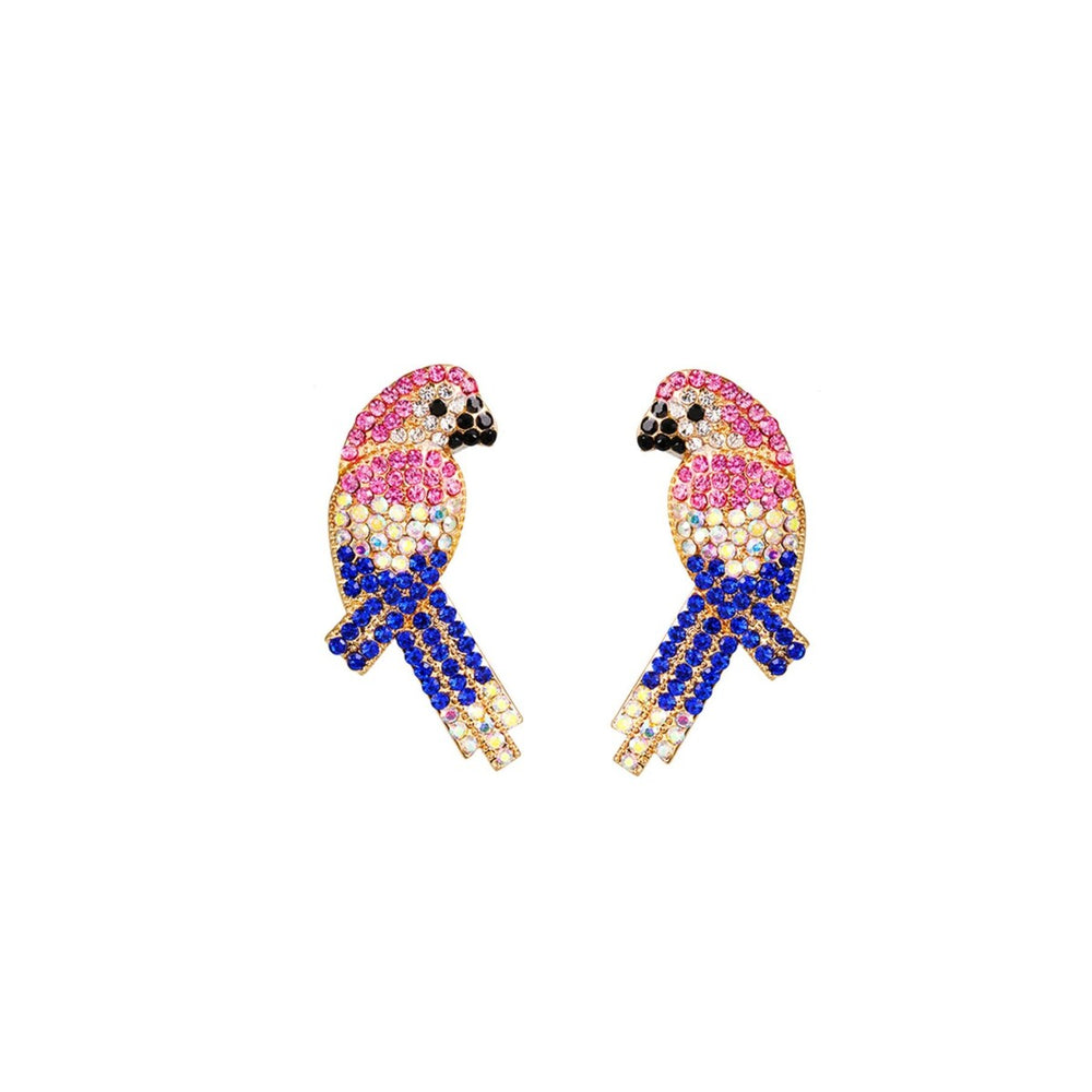 Pink & Blue Crystal Pave Parrot Stud Earrings