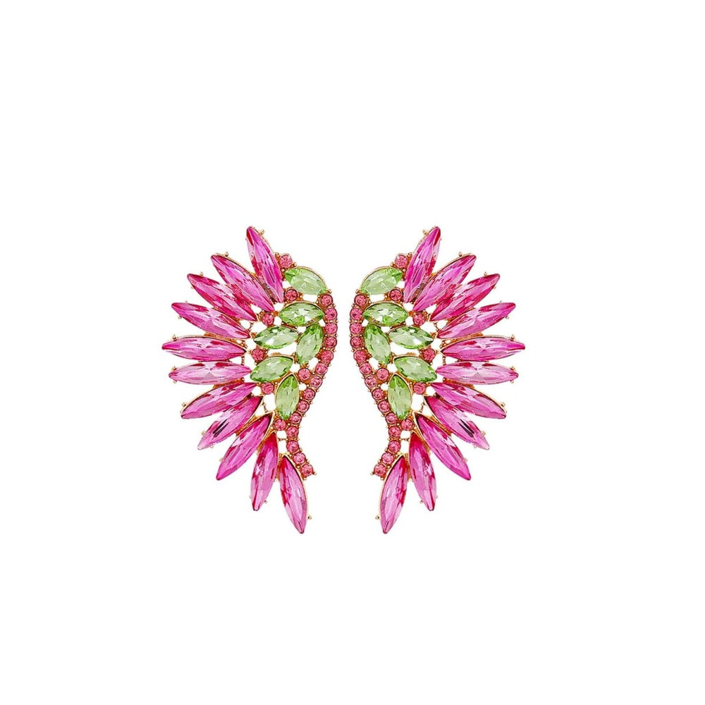 Pink & Green Crystal Marquis Statement Stud Earrings