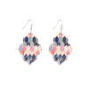 Pink & Navy Patterned Medallion Drop Earrings