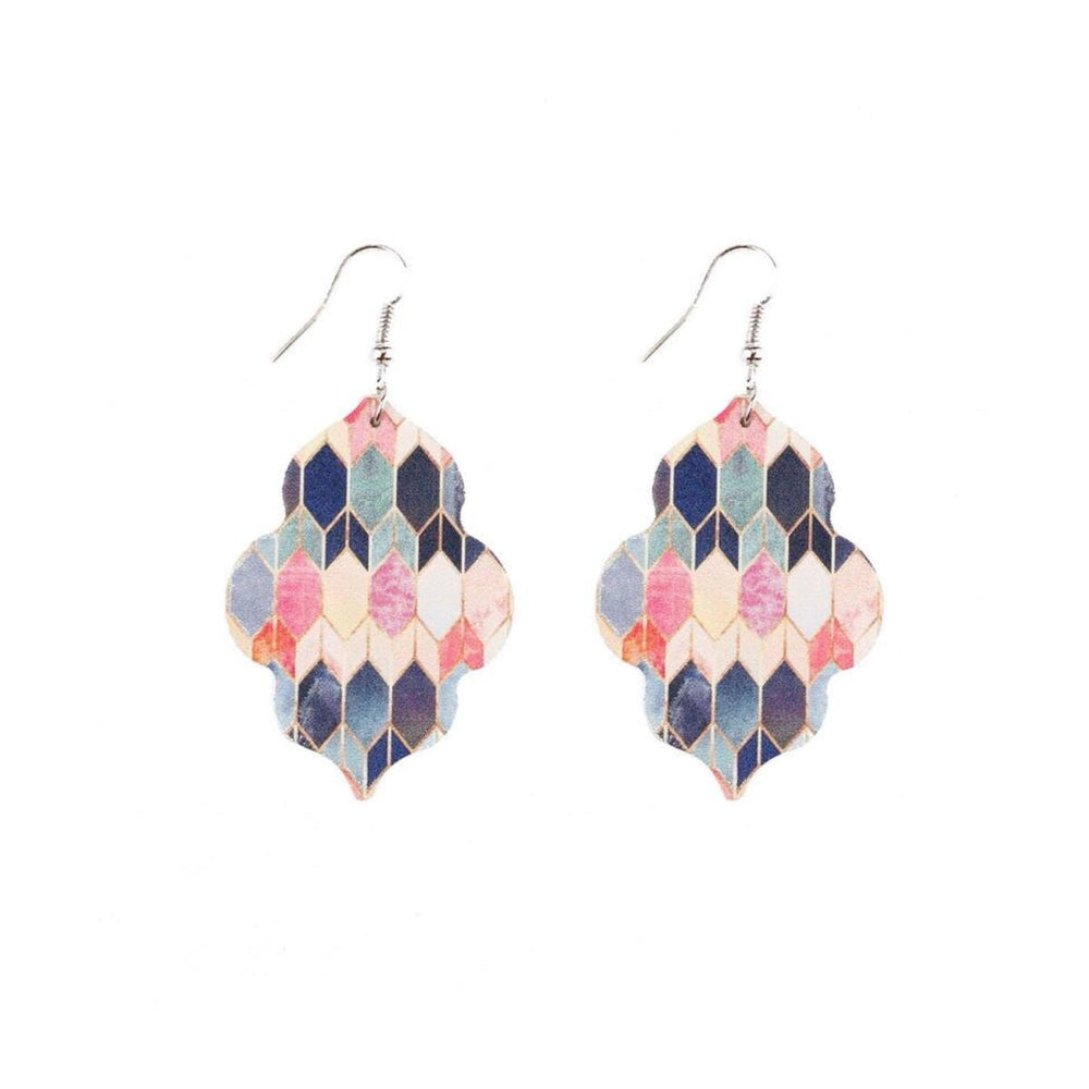 Pink & Navy Patterned Medallion Drop Earrings