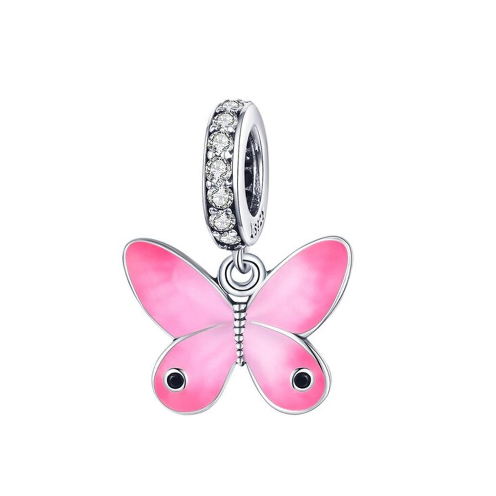 Pink & Sterling Silver Cubic Zirconia-Accent Butterfly Charm