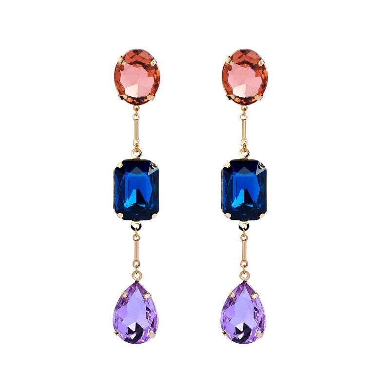 Pink, Blue Purple Crystal Geometric Earrings