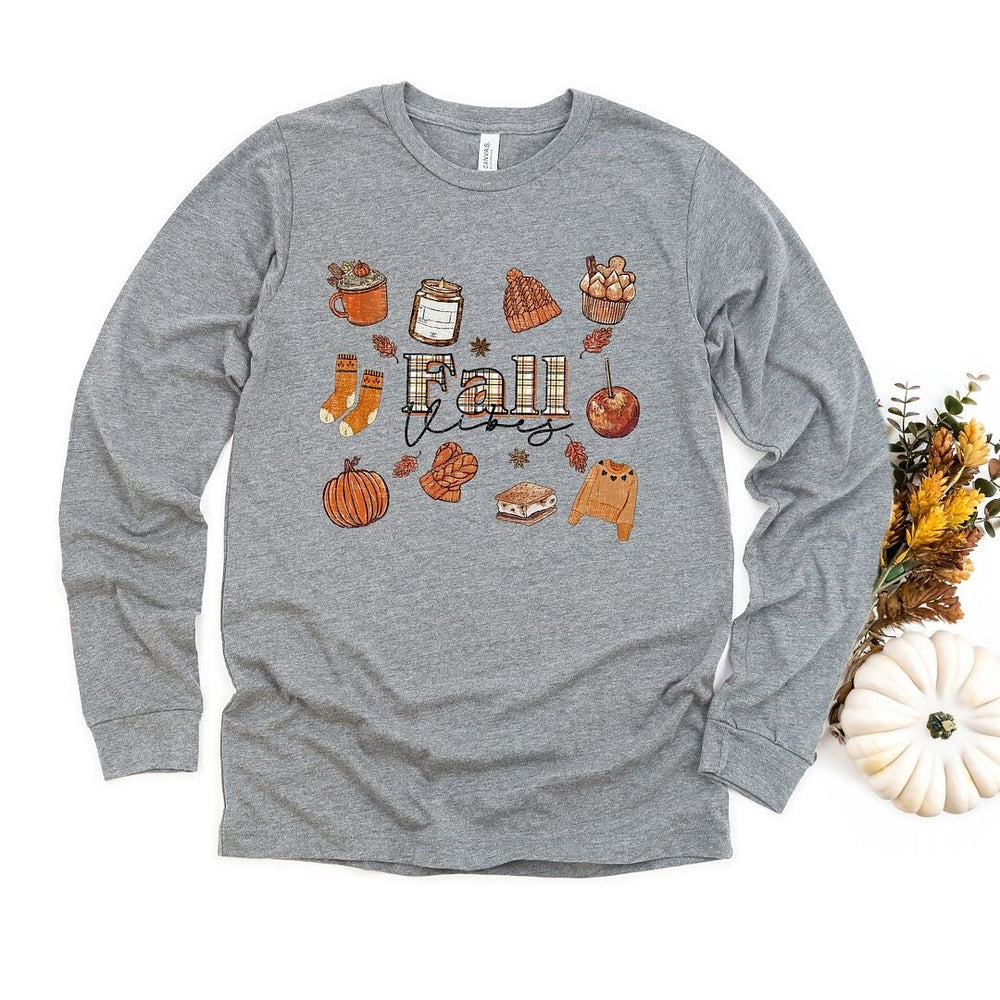 Plaid Fall Vibes Collage Long Sleeve Tee