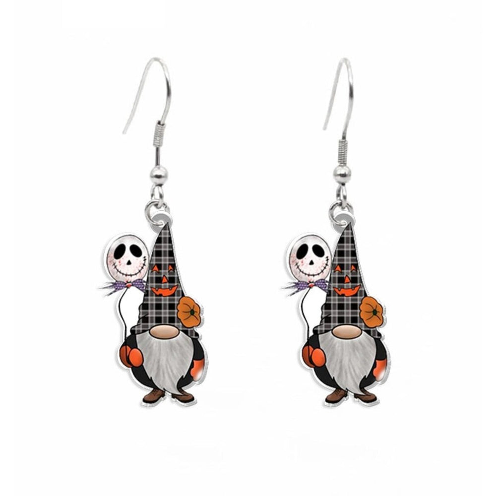 Plaid Gnome With Skeleton Balloon Drop Earrings