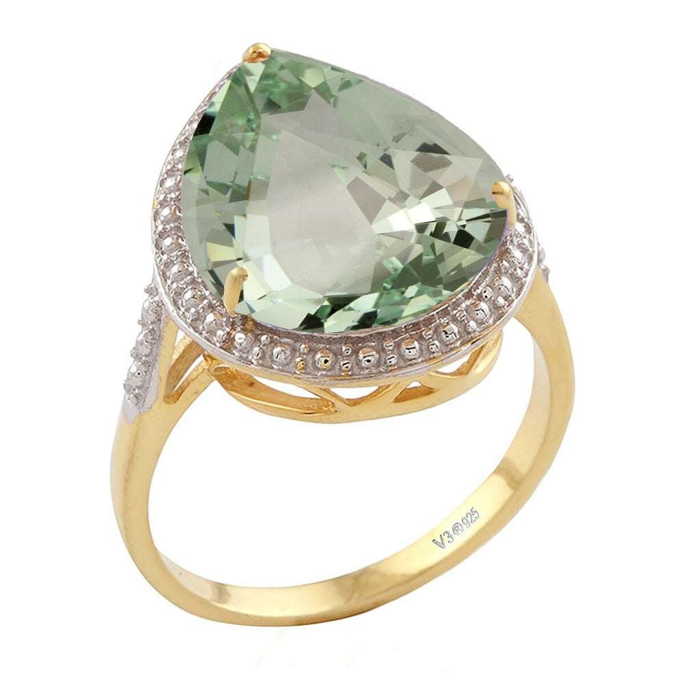 Prasiolite 18K Gold Plated Teardrop Solitaire Ring