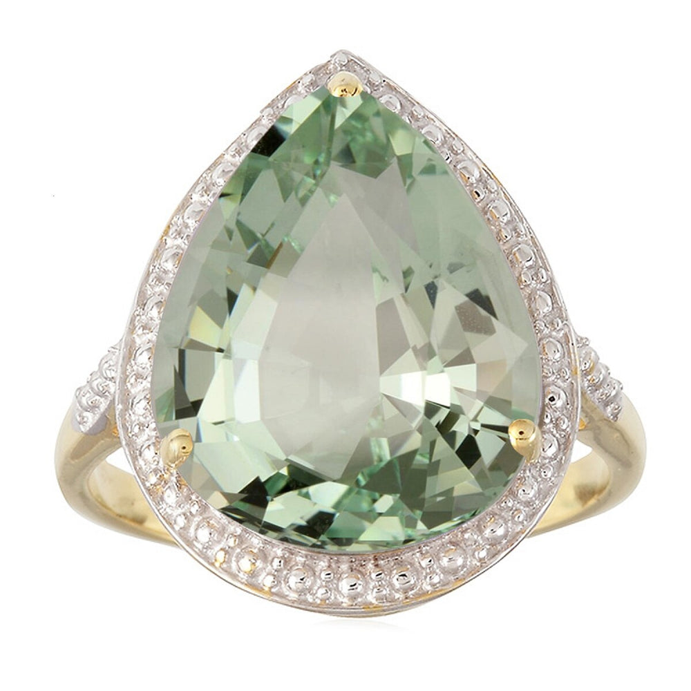 Prasiolite 18K Gold Plated Teardrop Solitaire Ring