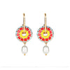 Primary Colored Floral Circular Earrings With Imitation Pearl