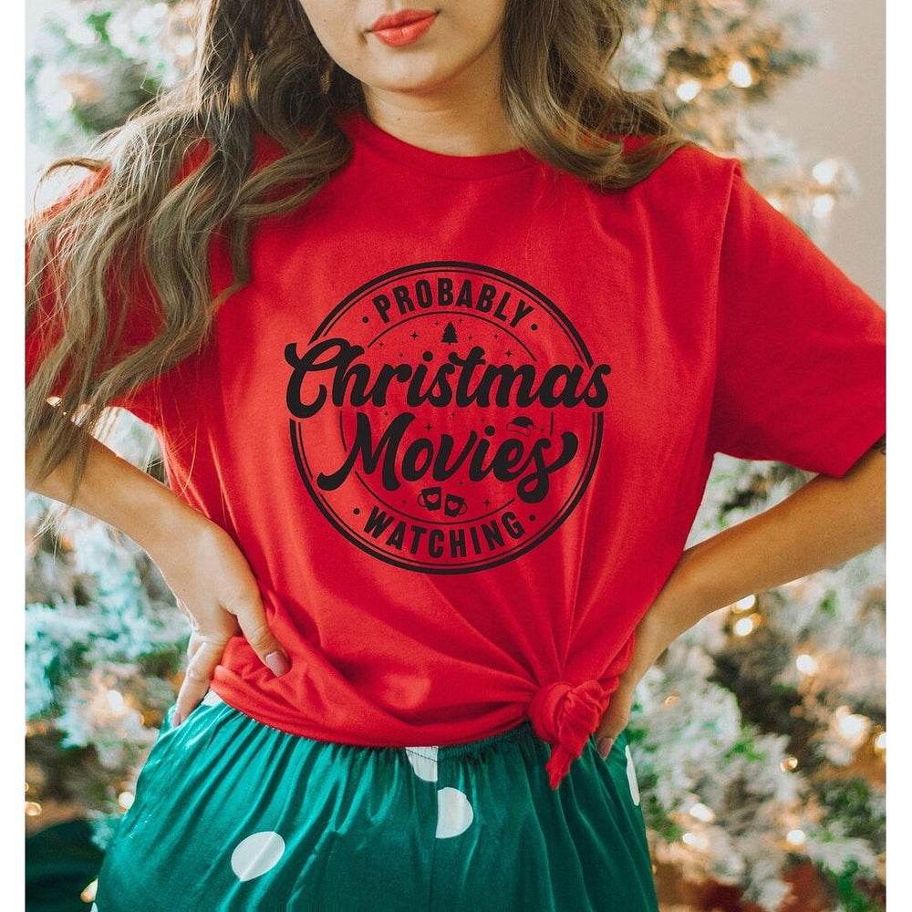 Probably Watching Christmas Movies Short Sleeve Crewnneck Tee