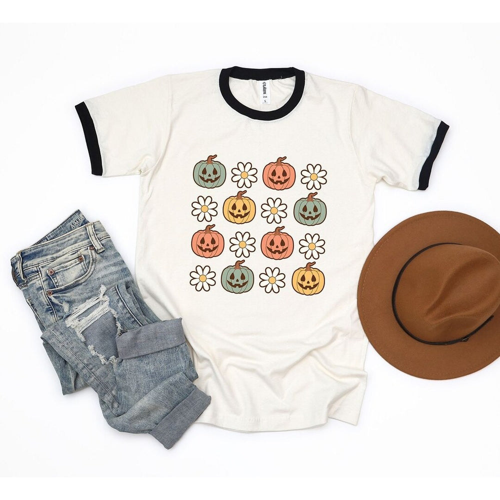 Pumpkin Daisies Ringer Tee