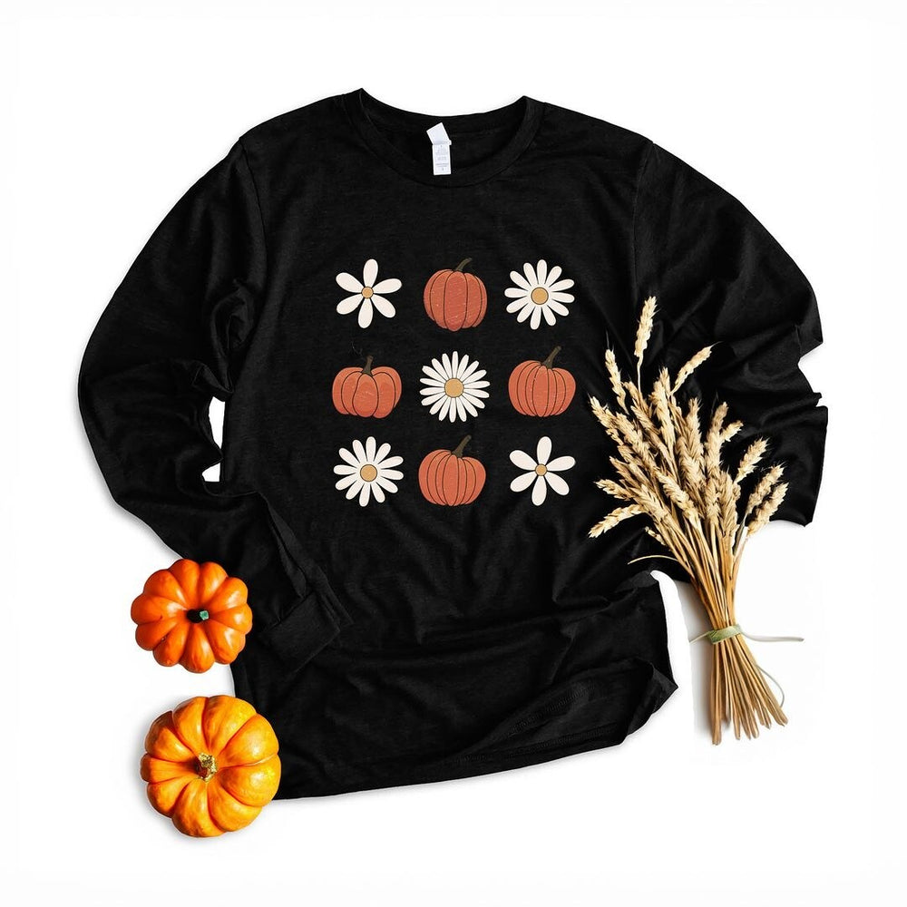 Pumpkin Daisy Checkered Long Sleeve Tee