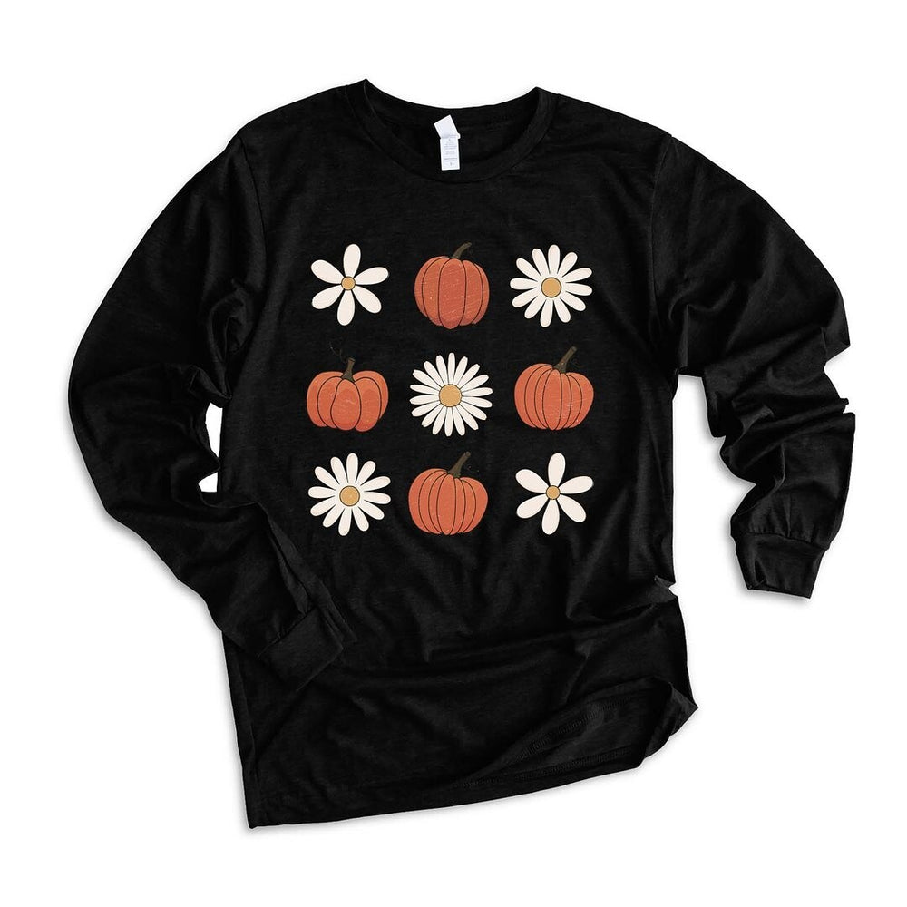 Pumpkin Daisy Checkered Long Sleeve Tee