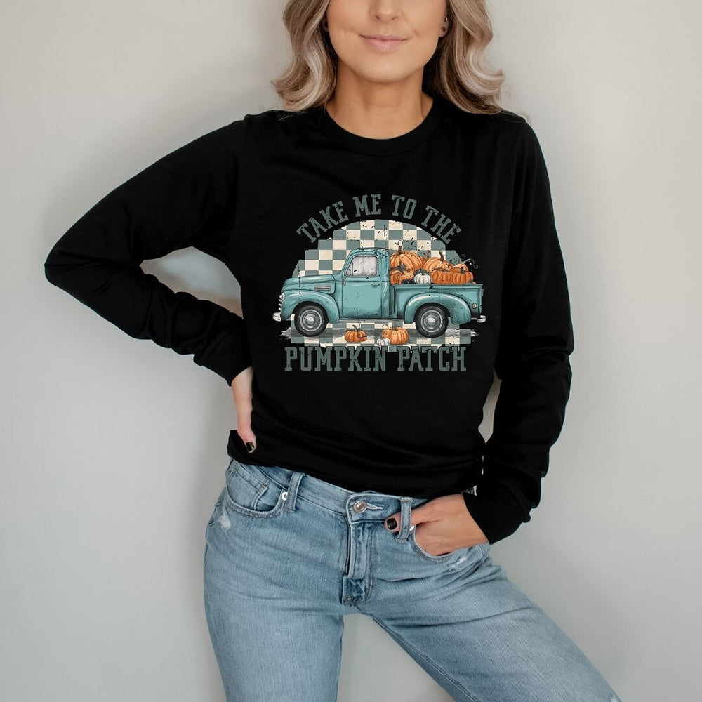 Pumpkin Patch Teal Truck Long Sleeve Tee